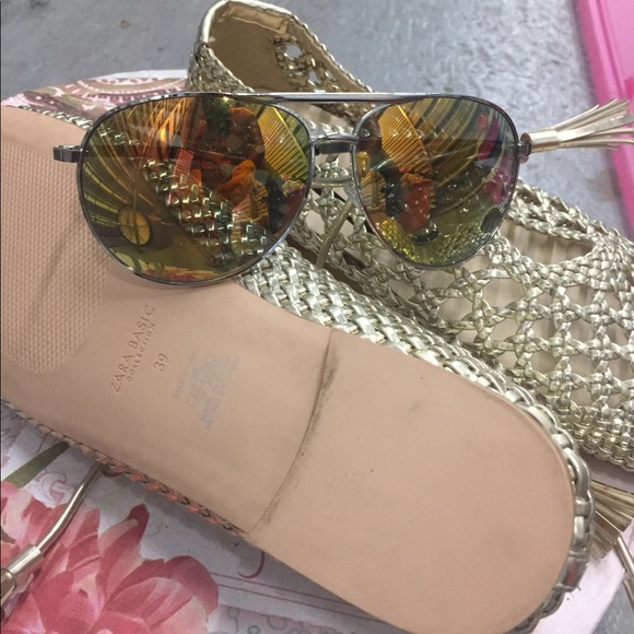 SOLD- NEW - ZARA Metallic Woven Summer Loafers - Picture 4 of 5